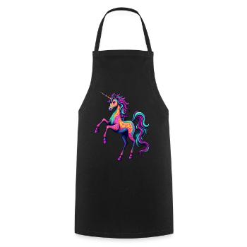 Psychedelisches Neon-Einhorn – Buntes Fantasy-Pferd - Kochschürze - Schwarz - Vorne - AI Model Male 185 dark (185cm)