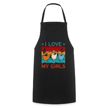 I Love My Girls Retro Farmer Farm Chick Funny Chic - Kochschürze - Schwarz - Vorne - AI Model Male 185 dark (185cm)