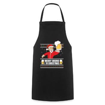 Lustiger Weihnachtsmann MERRY DRUNK, I'M CHRISTMAS - Kochschürze - Schwarz - Vorne - AI Model Male 185 dark (185cm)