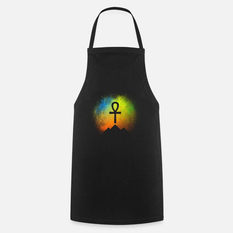 Pyramides avec symbole Ankh sous ciel étoilé - Tablier de cuisine - noir