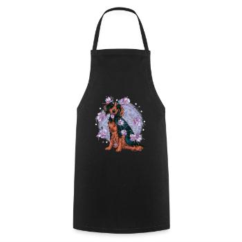 Chien Setter Irlandais mignon avec des fleurs - Tablier de cuisine - noir - Devant - AI Model Male 185 dark (185cm)
