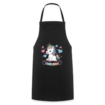 Licorne Kawaii mignonne avec des cœurs - Tablier de cuisine - noir - Devant - AI Model Male 185 dark (185cm)
