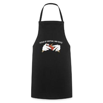Alimenté par le tricot et le tricot au café - Tablier de cuisine - noir - Devant - AI Model Male 185 dark (185cm)