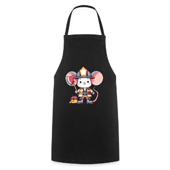 Cute Mouse Firefighter - Cooking Apron - black - Front - AI Model Male 185 dark (185cm)