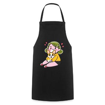 Fille avec Corgi Cartoon Dog Gift Puppy - Tablier de cuisine - noir - Devant - AI Model Male 185 dark (185cm)