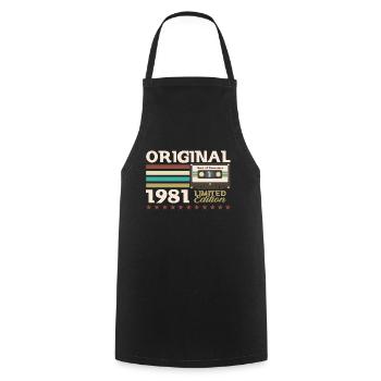 42nd Birthday Cassette December 1981 - Cooking Apron - black - Front - AI Model Male 185 dark (185cm)