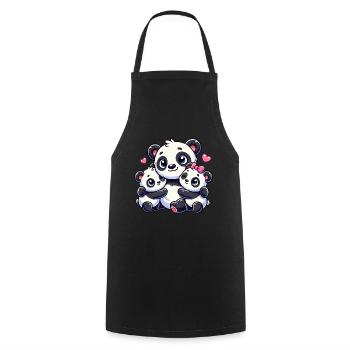 Parent panda aimant avec deux enfants mignons - Tablier de cuisine - noir - Devant - AI Model Male 185 dark (185cm)