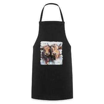 Two young bulls or two cows? - Cooking Apron - black - Front - AI Model Male 185 dark (185cm)