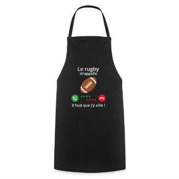 t shirt de rugby - le rugby m'appelle - Tablier de cuisine - noir - Devant - AI Model Male 185 dark (185cm)