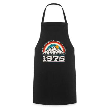 50th Birthday Original December 1975 Volume 75 - Cooking Apron - black - Front - AI Model Male 185 dark (185cm)