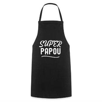 super papou - cadeau humour papa papy - Tablier de cuisine - noir - Devant - AI Model Male 185 dark (185cm)