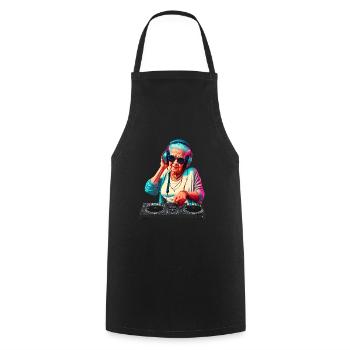 DJ Oma Grandma Hipster mit Sonnenbrille Kopfhörer - Kochschürze - Schwarz - Vorne - AI Model Male 185 dark (185cm)
