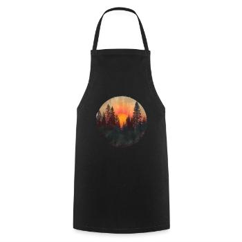 coucher de soleil forêt silhouette extérieur rétro des années 80 vibe 3 - Tablier de cuisine - noir - Devant - AI Model Male 185 dark (185cm)