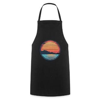 Sunset Lake Mountain Extérieur Rétro Années 80 Vintage - Tablier de cuisine - noir - Devant - AI Model Male 185 dark (185cm)