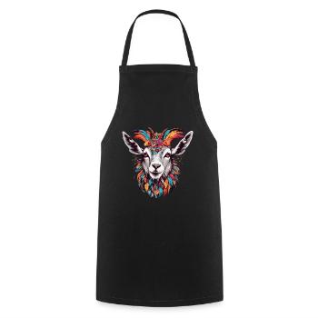 Colorful goat billy goat decorated with feathers - Cooking Apron - black - Front - AI Model Male 185 dark (185cm)