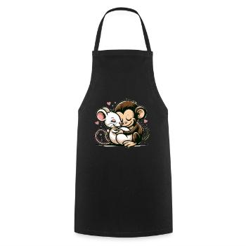 Câlin Singe Et Souris Amoureux - Tablier de cuisine - noir - Devant - AI Model Male 185 dark (185cm)