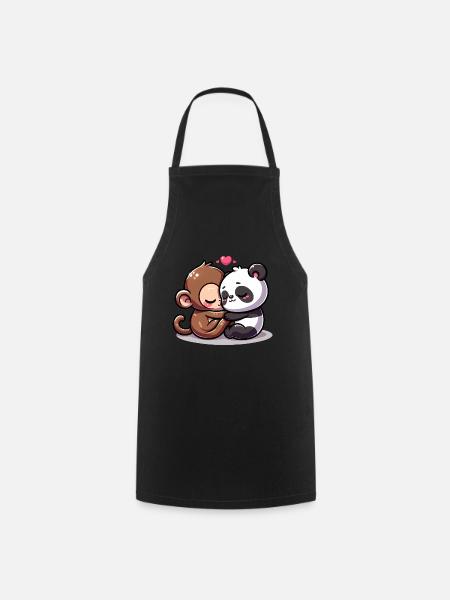 Câlin Singe Et Panda Amoureux - Tablier de cuisine - noir