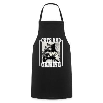 Cats and Gaming Cat Kitten Controller Gaming - Cooking Apron - black - Front - AI Model Male 185 dark (185cm)