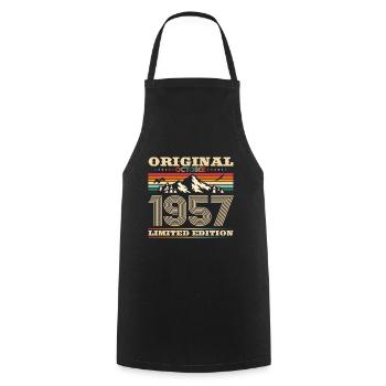 66th Birthday Original October Year 1957 - Cooking Apron - black - Front - AI Model Male 185 dark (185cm)