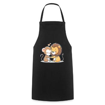 Cuddling Monkey And Lion In Love - Cooking Apron - black - Front - AI Model Male 185 dark (185cm)