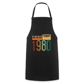 Année 1980 Old School Cassette Musique Rétro - Tablier de cuisine - noir - Devant - AI Model Male 185 dark (185cm)