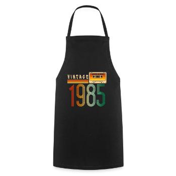 Année 1985 Old School Cassette Musique Rétro - Tablier de cuisine - noir - Devant - AI Model Male 185 dark (185cm)