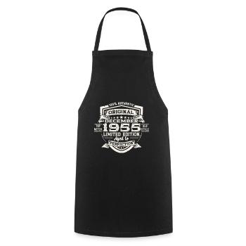 Cadeau original du 67e anniversaire de décembre 1955 - Tablier de cuisine - noir - Devant - AI Model Male 185 dark (185cm)
