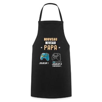 Papa joueur 1 et joueur 2 futur Papa humour - Tablier de cuisine - noir - Devant - AI Model Male 185 dark (185cm)