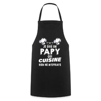 C'est Mon Papy Qui Cuisine Humour Grand Père - Tablier de cuisine - noir - Devant - AI Model Male 185 dark (185cm)