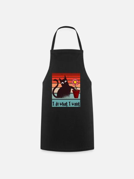 Je fais ce que je veux. Drôle de pot de fleurs de chat - Tablier de cuisine - noir