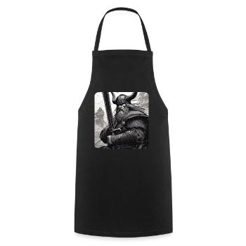 Fier Viking avec épée et cornes casque - Tablier de cuisine - noir - Devant - AI Model Male 185 dark (185cm)