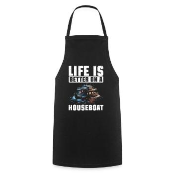Life is better on a houseboat - Cooking Apron - black - Front - AI Model Male 185 dark (185cm)