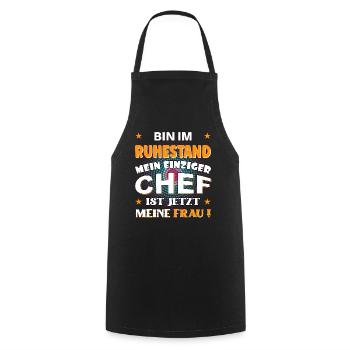 Bin im Ruhestand, Chef ist meine Frau - Kochschürze - Schwarz - Vorne - AI Model Male 185 dark (185cm)