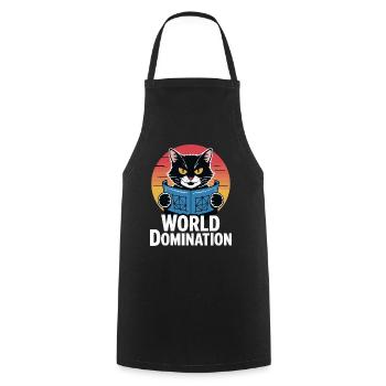 World domination – cat with big plans - Cooking Apron - black - Front - AI Model Male 185 dark (185cm)