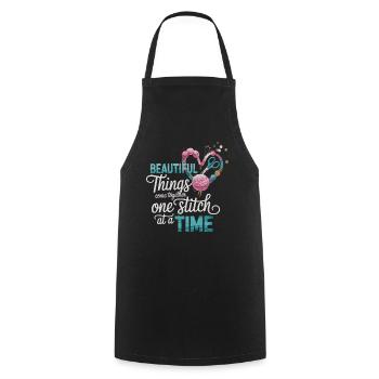 Motif de couture – point par point à la beauté - Tablier de cuisine - noir - Devant - AI Model Male 185 dark (185cm)