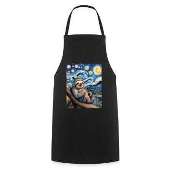 Sloth in Van Gogh style – art meets chill - Cooking Apron - black - Front - AI Model Male 185 dark (185cm)