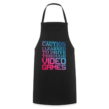 Attention J’ai appris à conduire à travers les jeux vidéo - Tablier de cuisine - noir - Devant - AI Model Male 185 dark (185cm)