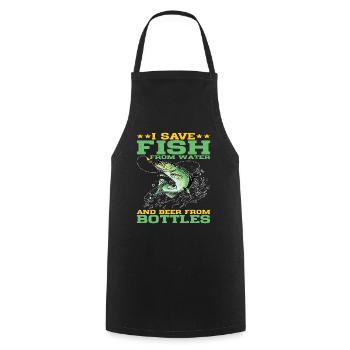 I save fish from water and beer from bottles 2 - Cooking Apron - black - Front - AI Model Male 185 dark (185cm)
