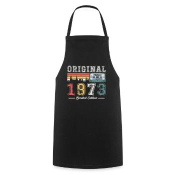 50th Birthday Man Vintage 1973 Vintage Cassette - Cooking Apron - black - Front - AI Model Male 185 dark (185cm)