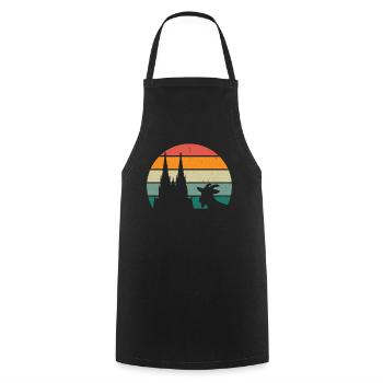 Cologne, my city! With cathedral, sun and goat - Cooking Apron - black - Front - AI Model Male 185 dark (185cm)