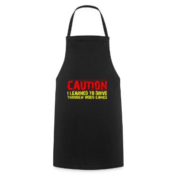 Attention J’ai appris à conduire à travers les jeux vidéo 4 - Tablier de cuisine - noir - Devant - AI Model Male 185 dark (185cm)