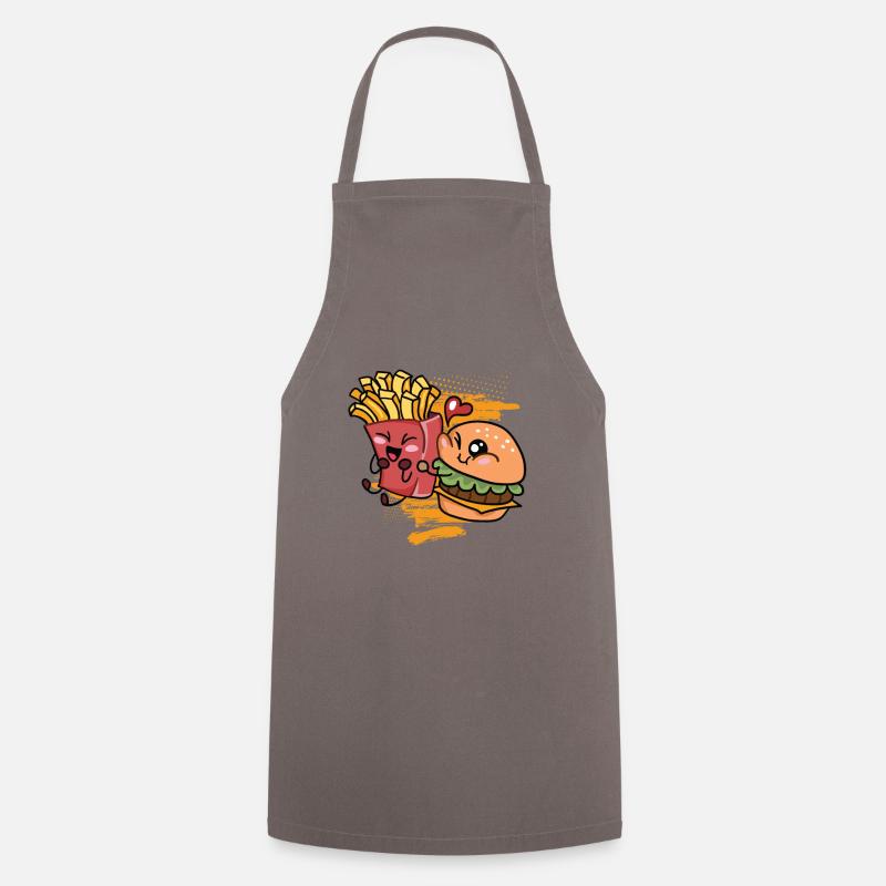 Hamburger frites amour saint valentin - Tablier de cuisine - gris