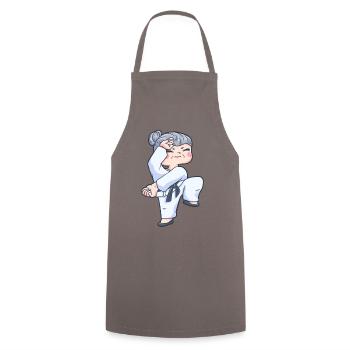 Karaté grand-mère vieille femme combat cadeau - Tablier de cuisine - gris - Devant - AI Model Male 185 dark (185cm)