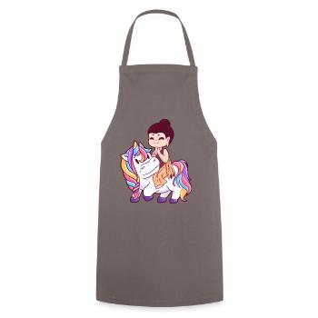 Buddha rides big colorful unicorn - Cooking Apron - grey - Front - AI Model Male 185 dark (185cm)