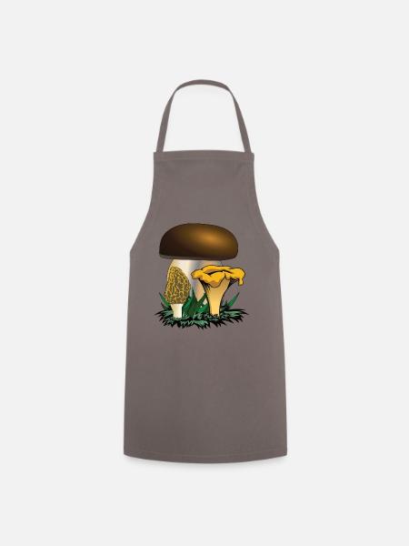 Cueillette de champignons : cèpe, chanterelles, morilles - Tablier de cuisine - gris