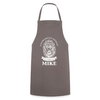 Mike Geschenk Name Löwe - Kochschürze - Grau - Vorne - AI Model Male 185 dark (185cm)