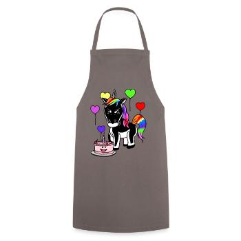 Joyeux anniversaire cadeau d’anniversaire gâteau licorne - Tablier de cuisine - gris - Devant - AI Model Male 185 dark (185cm)