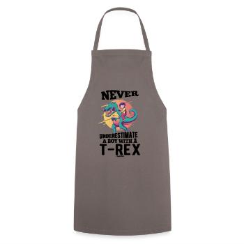 Ne sous-estimez jamais un garçon avec un T-Rex - Tablier de cuisine - gris - Devant - AI Model Male 185 dark (185cm)