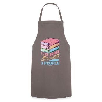 I Like Books And Maybe 3 People - Cooking Apron - grey - Front - AI Model Male 185 dark (185cm)
