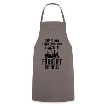 I am forklift certified - Cooking Apron - grey - Front - AI Model Male 185 dark (185cm)